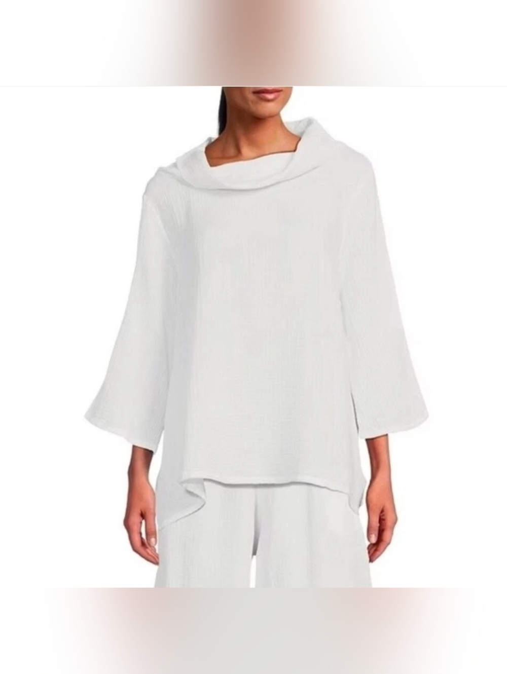 Bryn Walker Women's Etta Cotton Gauze Top With Cowl Neck & 3/4 Sleeve Shirt Sz L